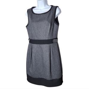 Karen Millen Herringbone Sheath Dress Gray Black Wool Blend Lined Size 8 Women's